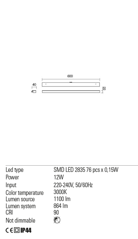 Aplica ERMES, crom, LED 12W, 3000K, 1100 lm, Redo 01-2291