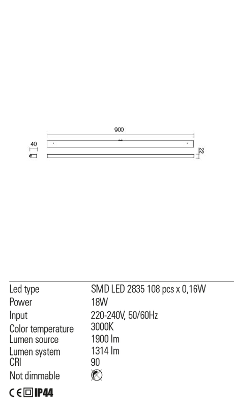 Aplica ERMES, crom, LED 18W, 3000K, 1900 lm, Redo 01-2292