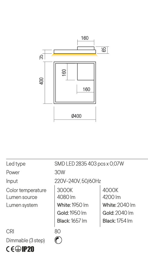 Aplica FEBE, alb mat, LED 30W, 3000K, 4080 lm, Redo 01-2851