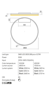 Aplica FEBE, auriu mat, LED 50W, 3000K, 6800 lm, Redo 01-2847