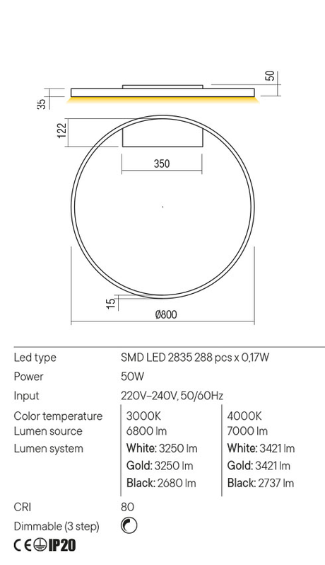 Aplica FEBE, negru mat, LED 50W, 4000K, 7000 lm, Redo 01-2850