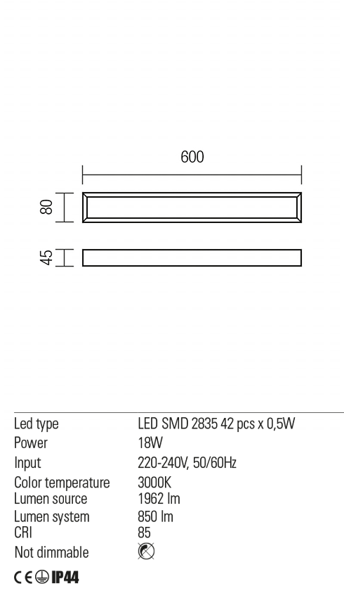 Aplica HORIZON, LED 18W, 3000K, Redo 01-1130