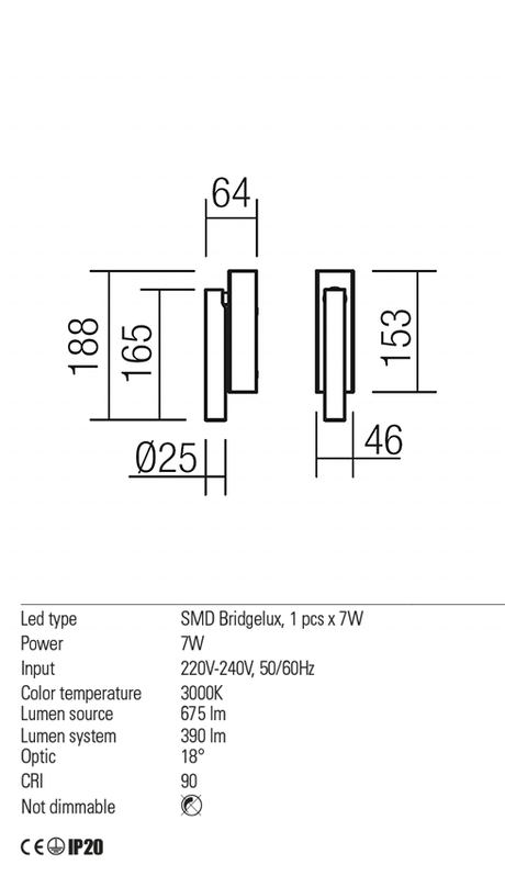 Aplica KANJI, negru mat, LED 6W, 3000K, 630 lm, Redo 01-1219