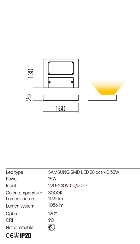 Aplica LAMINA, alb mat, LED 15W, 3000K, 1595 lm, Redo 01-3013