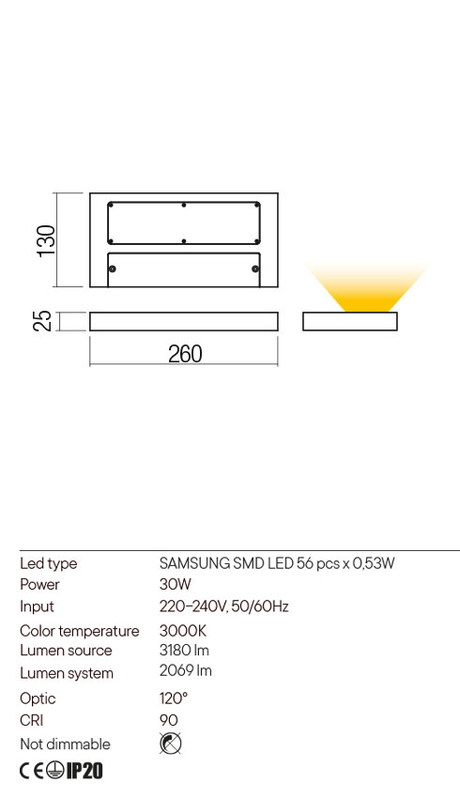 Aplica LAMINA, negru mat, LED 30W, 3000K, 3180 lm, Redo 01-3016