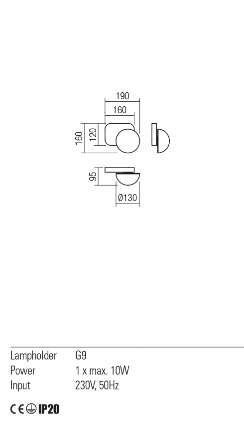 Aplica LUMIEN, auriu mat/opal, G9, 1 x 10W, Redo 01-2469