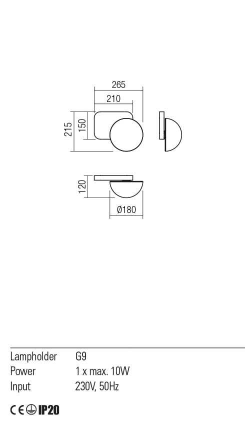 Aplica LUMIEN, auriu mat/opal, G9, 1 x 10W, Redo 01-2470