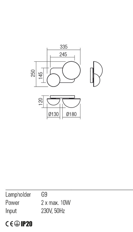 Aplica LUMIEN, auriu mat/opal, G9, 2 x 10W, Redo 01-2471