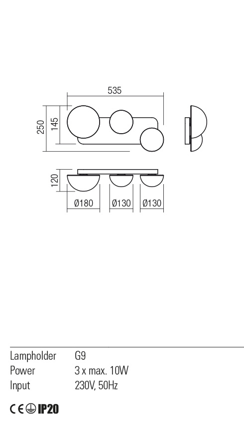 Aplica LUMIEN, auriu mat/opal, G9, 3 x 10W, Redo 01-2472