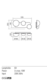 Aplica LUMIEN, auriu mat/opal, G9, 3 x 10W, Redo 01-2472