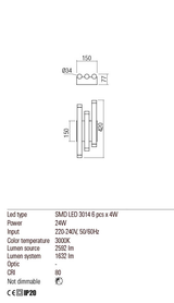 Aplica MADISON, anodizat auriu mat, LED 24W, 3000K, 2960 lm, Redo 01-2036