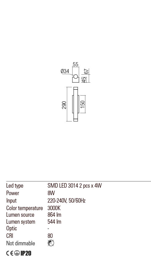 Aplica MADISON, anodizat auriu mat, LED 8W, 3000K, 906 lm, Redo 01-2030