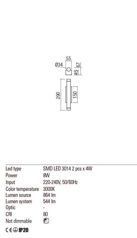 Aplica MADISON, anodizat negru, LED 8W, 3000K, 906 lm, Redo 01-2032