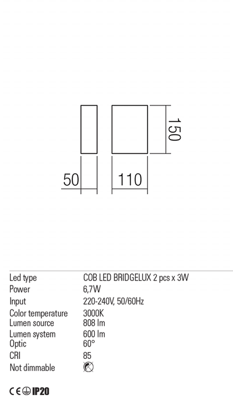 Aplica MATCH, negru mat, LED 6, 7W, 3000K, 808 lm, Redo 01-1448