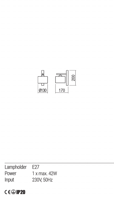 Aplica MILLER, alb mat, E27, 1 x  42W, Redo 01-1548