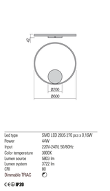 Aplica ORBIT, alb mat, LED 44W, 3000K, 5803 lm, Redo 01-1704-TRIAC