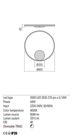 Aplica ORBIT, alb mat, LED 44W, 4000K, 6084 lm, Redo 01-1906-TRIAC