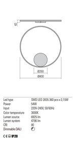 Aplica ORBIT, alb mat, LED 54W, 3000K, 6925 lm, Redo 01-1708-DALI