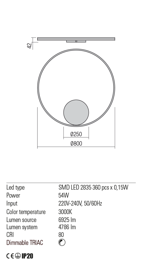 Aplica ORBIT, alb mat, LED 54W, 3000K, 6925 lm, Redo 01-1708-TRIAC