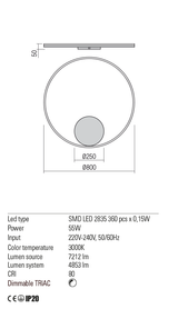 Aplica ORBIT, alb mat, LED 55W, 3000K, 7212 lm, Redo 01-1706-TRIAC