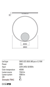 Aplica ORBIT, alb mat, LED 55W, 4000K, 7554 lm, Redo 01-1908-TRIAC