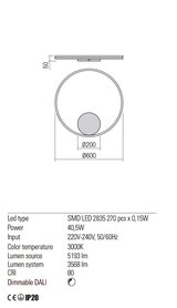 Aplica ORBIT, bronz, LED 40, 5W, 3000K, 5193 lm, Redo 01-1703-DALI