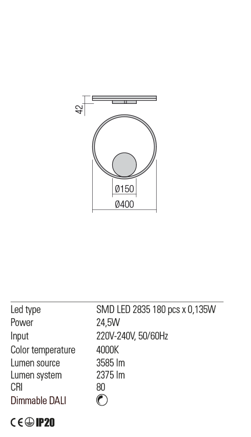 Aplica ORBIT, negru mat, LED 24, 5W, 4000K, 3585 lm, Redo 01-1956-DALI