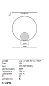 Aplica ORBIT, negru mat, LED 55W, 4000K, 7554 lm, Redo 01-1959-DALI