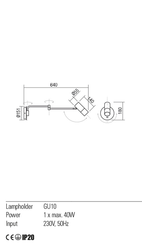 Aplica PIVOT, alb mat, GU10, 1 x 40W, Redo 01-2368