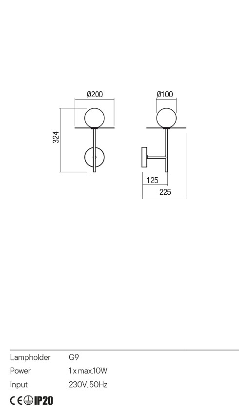 Aplica PLATO, negru mat, G9 1 x 10W, Redo 01-2726