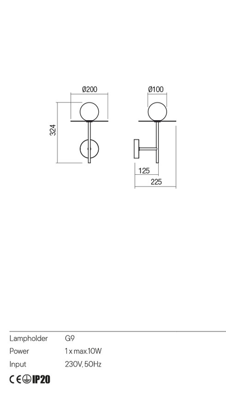 Aplica PLATO, negru mat, G9 1 x 10W, Redo 01-2726