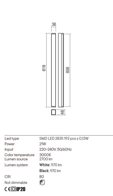 Aplica PLOT, alb mat, LED 21W, 3000K, 2700 lm, Redo 01-2762