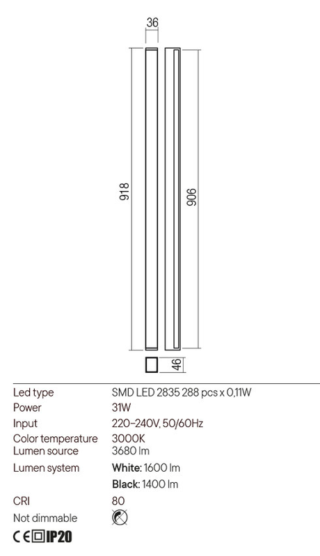 Aplica PLOT, alb mat, LED 31W, 3000K, 3680 lm, Redo 01-2764