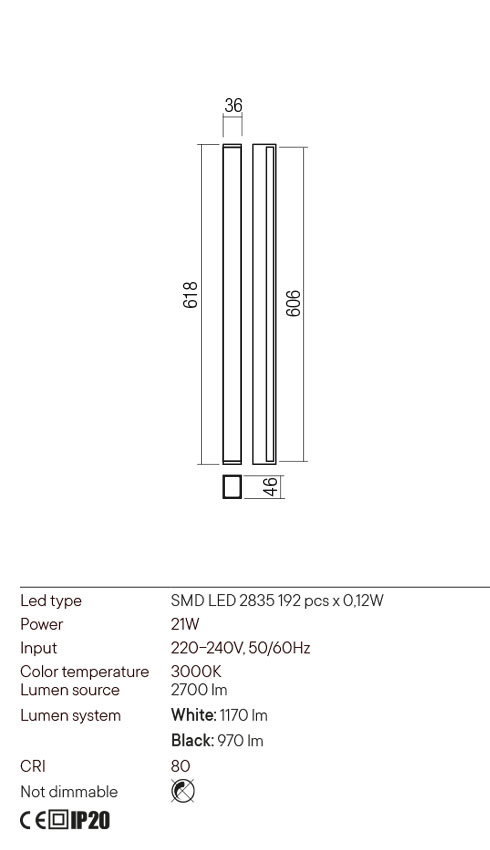 Aplica PLOT, negru mat, LED 21W, 3000K, 2700 lm, Redo 01-2763