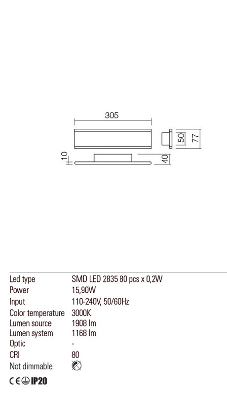 Aplica RAIL, alb mat, LED 16W, 3000K, 1907 lm, Redo 01-2298