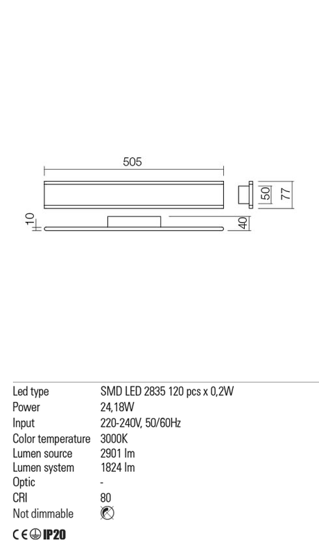 Aplica RAIL, negru mat, LED 24W, 3000K, 2901 lm, Redo 01-2301