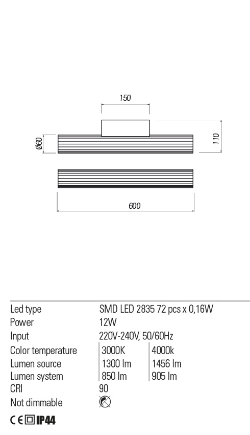 Aplica RIGAL, crom, LED 12W, 4000K, 1456 lm, Redo 01-2591