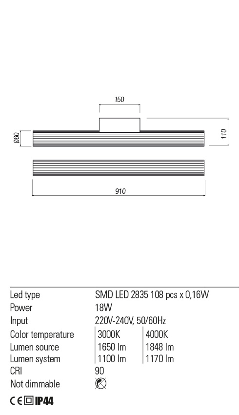 Aplica RIGAL, crom, LED 18W, 4000K, 1848 lm, Redo 01-2593