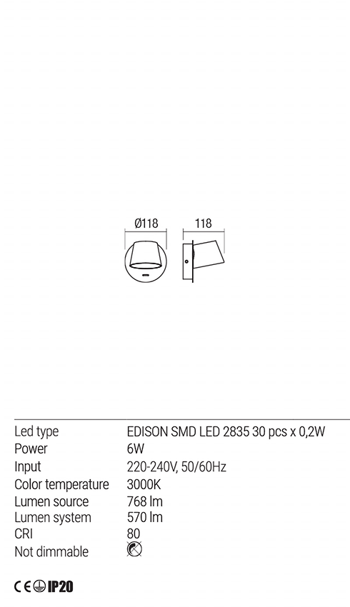 Aplica SHAKER, negru mat, LED  6W, 3000K, Redo 01-1739