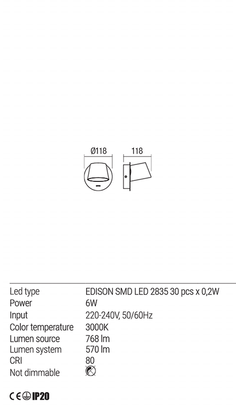 Aplica SHAKER, negru mat, LED  6W, 3000K, Redo 01-1739