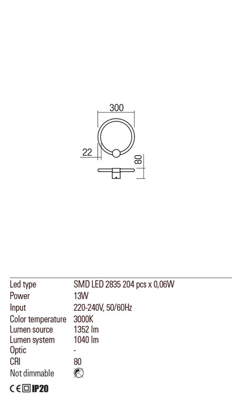 Aplica SPELL, alb mat, LED 13W, 3000K, 1800 lm, Redo 01-2219