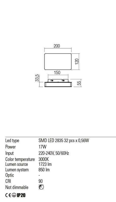 Aplica TABLET, crom, LED 17W, 3000K, 1723 lm, Redo 01-2386