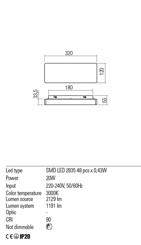 Aplica TABLET, crom, LED 20W, 3000K, 2129 lm, Redo 01-2389