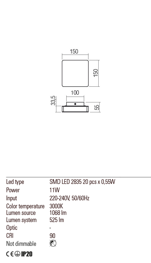 Aplica TABLET, negru mat, LED 11W, 3000K, 1068 lm, Redo 01-2384