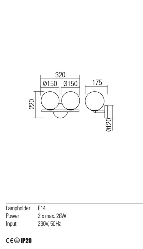 Aplica TALIS, bronz, E14, 2 x  28W, Redo 01-2642