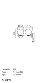 Aplica TALIS, negru, E14, 1 x 28W, Redo 01-2641