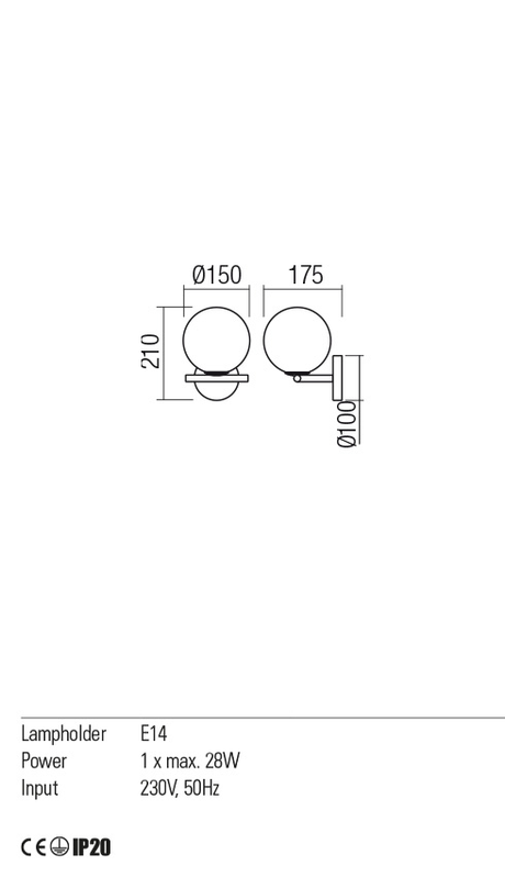 Aplica TALIS, negru, E14, 1 x 28W, Redo 01-2641