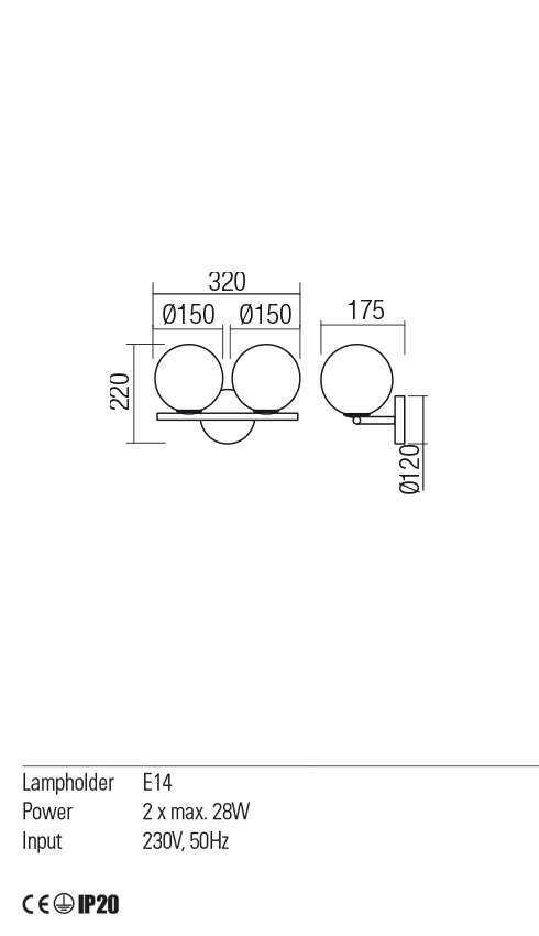 Aplica TALIS, negru, E14, 2 x  28W, Redo 01-2643