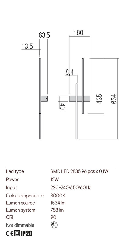 Aplica TANGENT, alb mat, LED 12W, 3000K, 1534 lm, Left, Redo 01-2744