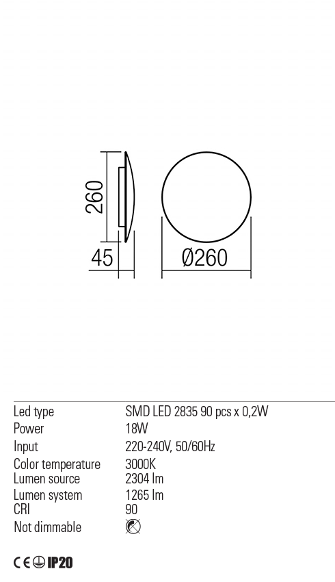 Aplica UMBRA, alb mat, LED 18W, 3000K, 1801 lm, Redo 01-1335